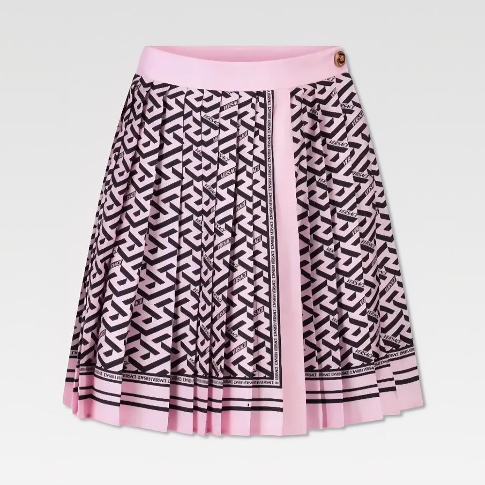Versace Black and White Skater Mini Skirt Pleated
